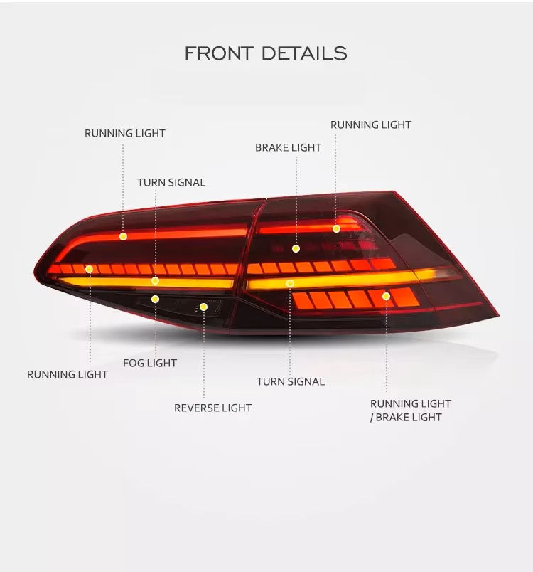 Dynamic Taillight Assembly for Volkswagen Golf Mk7 to Mk7.5 Upgrade (2013–2020) with Sequential Turn Signals, Brake, and Reverse Lights