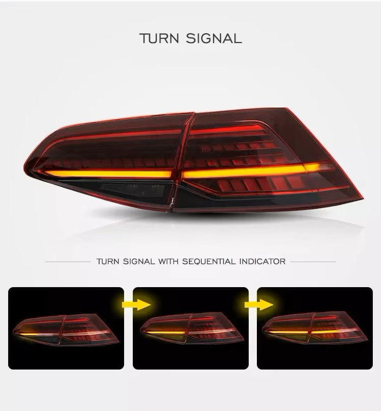 Dynamic Taillight Assembly for Volkswagen Golf Mk7 to Mk7.5 Upgrade (2013–2020) with Sequential Turn Signals, Brake, and Reverse Lights