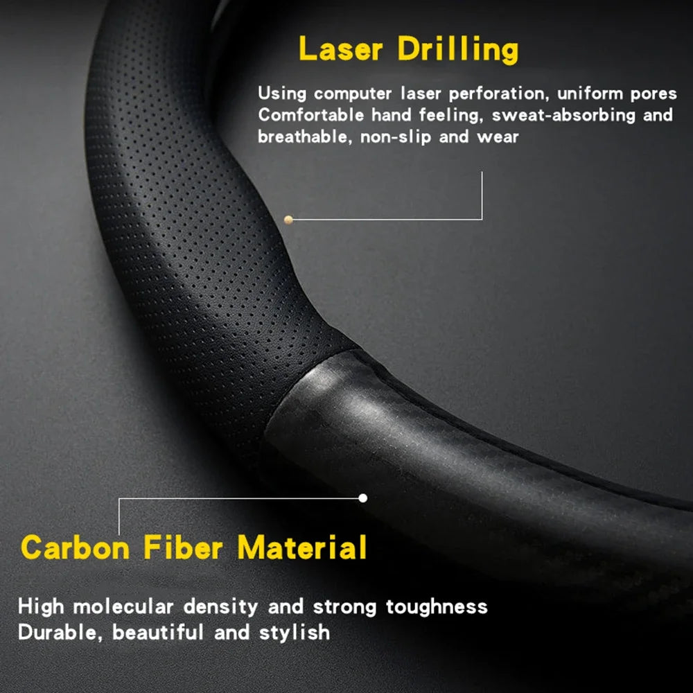 Carbon-Edge Leather Steering Wheel Cover