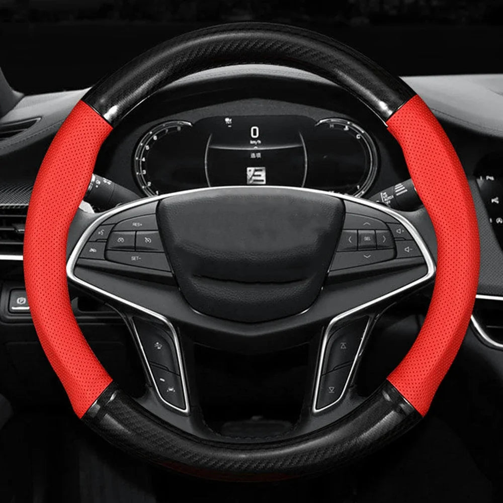 Carbon-Edge Leather Steering Wheel Cover