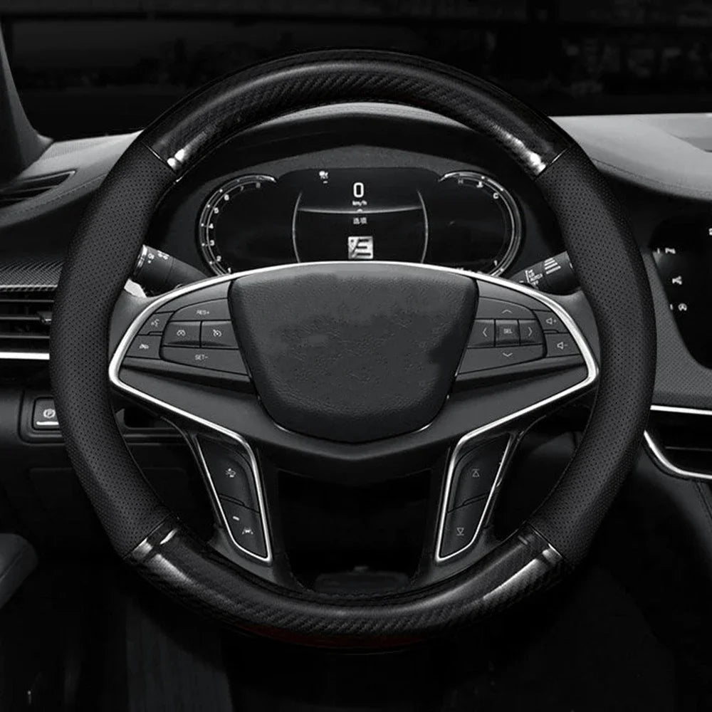 Carbon-Edge Leather Steering Wheel Cover