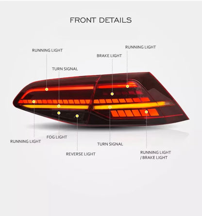 Dynamic Taillight Assembly for Volkswagen Golf Mk7 to Mk7.5 Upgrade (2013–2020) with Sequential Turn Signals, Brake, and Reverse Lights